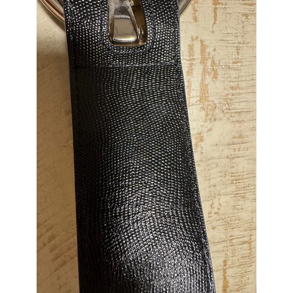 Ann Taylor Womens Black Lizard Embossed Wide Waist Belt Silver Double Ring S